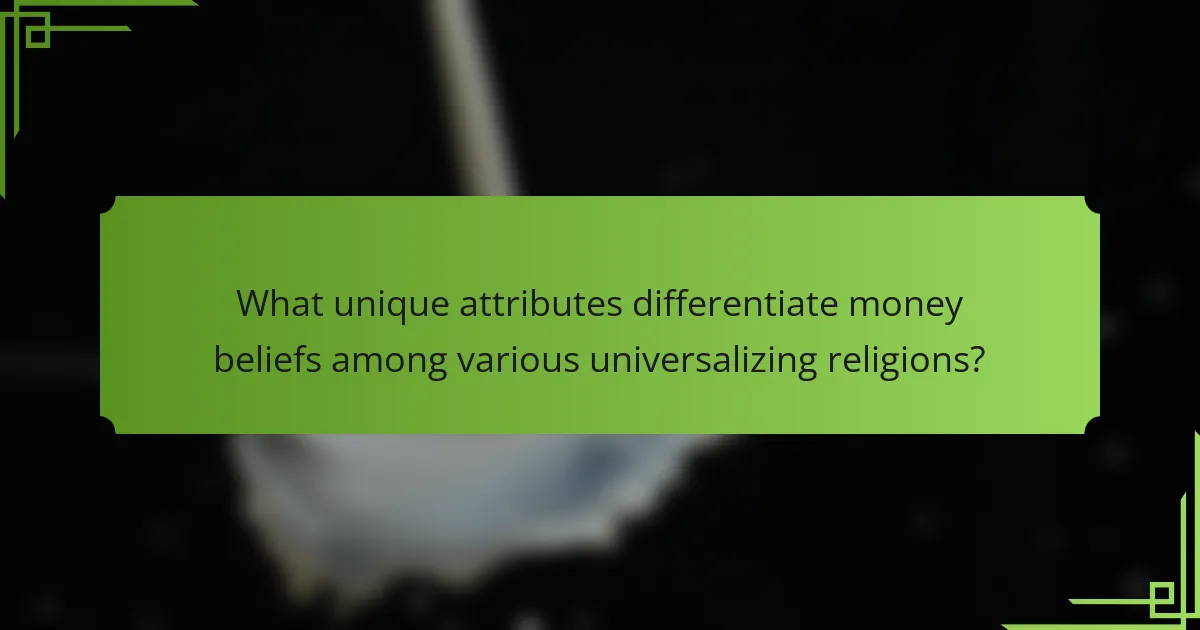 What unique attributes differentiate money beliefs among various universalizing religions?